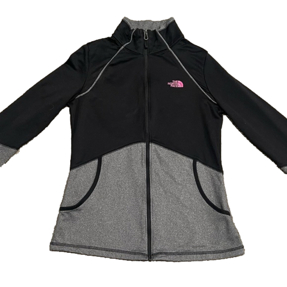 North Face Women's Cinder 100 Full Zip Black & Grey Jacket w/ Pink Logo - Small - Picture 2 of 5